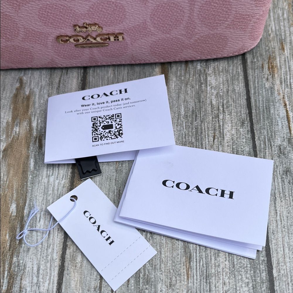 Coach Powder Pink Cosmetic Case In Signature Canvas Powder Pink Bag - Picture 6 of 9